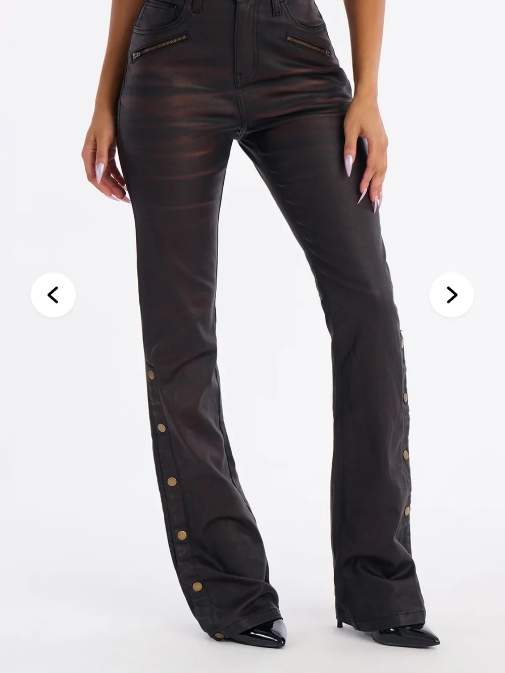 Fashion Nova Dark Brown Snap-Detail Bootcut Pants